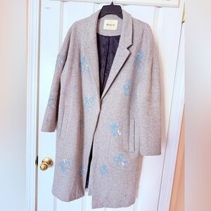 Women's Light Gray Floral Wool-Blend Coat